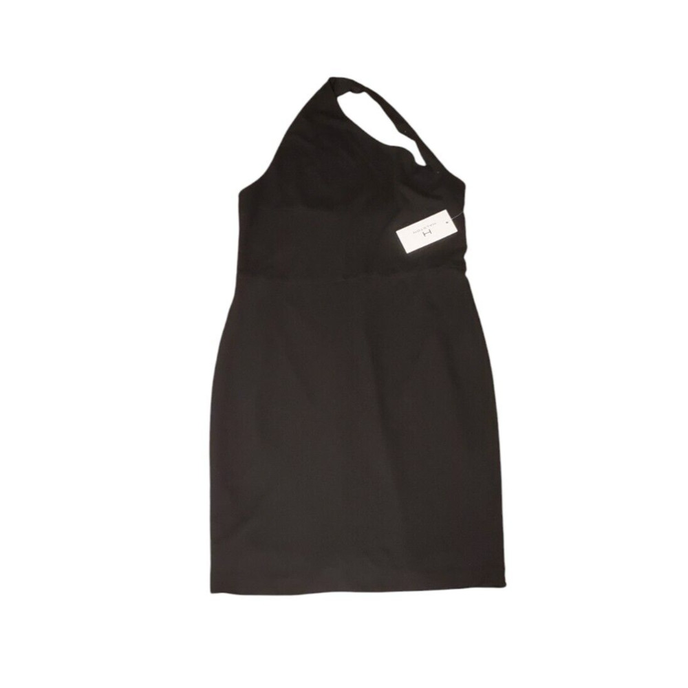 Halston Black Halter Sheath Dress Stretch Lined Party Club Women Size Medium NEW